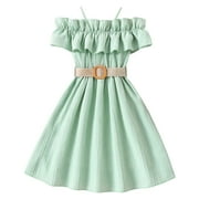 Ketyyh-chn99 Little Girls Dresses Flutter Sleeve Casual Birthday Party Dress Toddler Kids Swing Twirly Summer Sundress Green,10-11 Years